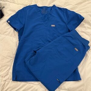Blue Scrub Top and Pants Set